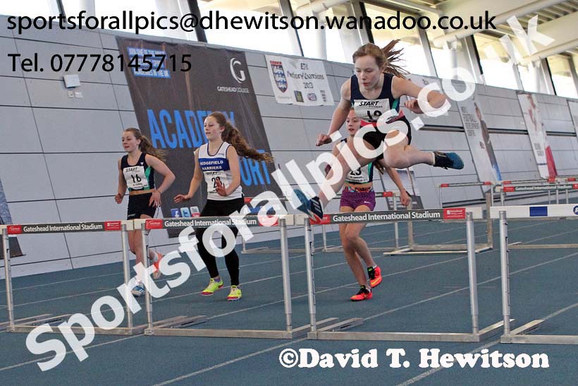 Girls 60 metres hurdles, NECAA Championships and Open Indoor Pentathlon, Gateshead College Academy of Sport. Photo: David T. Hewitson/Sports for All Pics